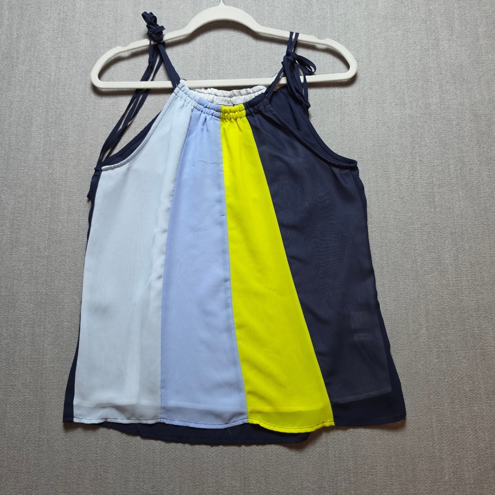 NY&C Soho Jeans Halter Top Women Small Blue Yellow Colorblock Chiffon Tie Strap